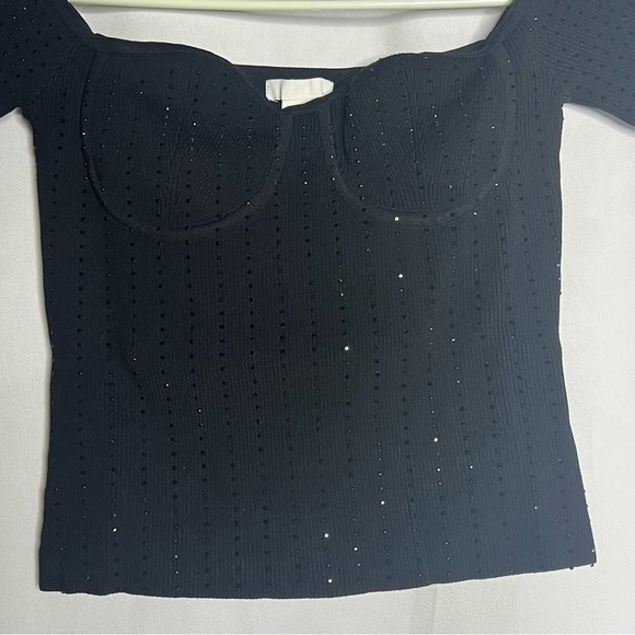 H&M Ribbed Off-the-shoulder Top Sweetheart Neckline Black Top Women’s Size Small - Picture 8 of 10